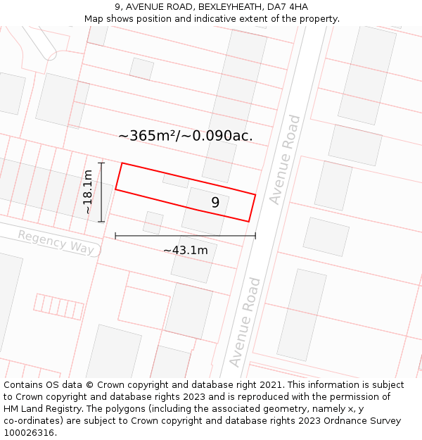 9, AVENUE ROAD, BEXLEYHEATH, DA7 4HA: Plot and title map