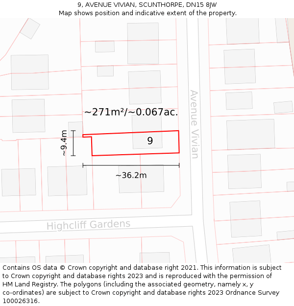 9, AVENUE VIVIAN, SCUNTHORPE, DN15 8JW: Plot and title map
