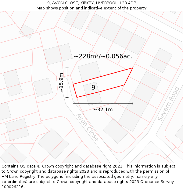 9, AVON CLOSE, KIRKBY, LIVERPOOL, L33 4DB: Plot and title map