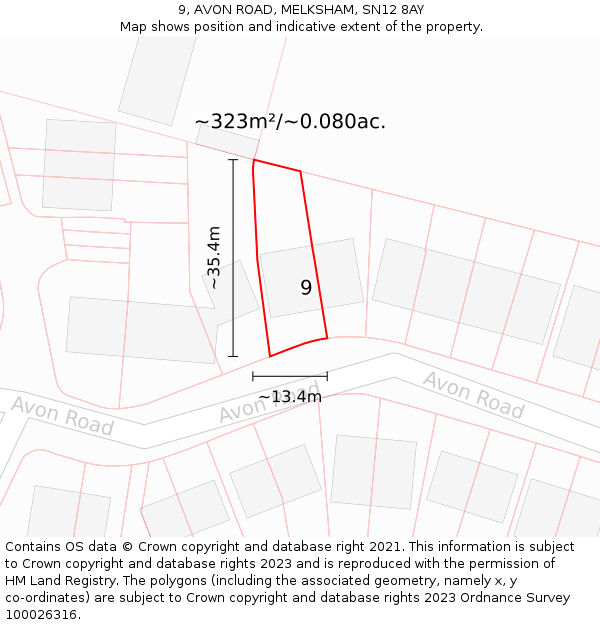 9, AVON ROAD, MELKSHAM, SN12 8AY: Plot and title map