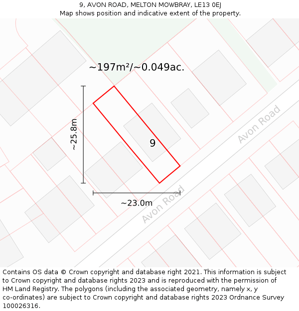 9, AVON ROAD, MELTON MOWBRAY, LE13 0EJ: Plot and title map