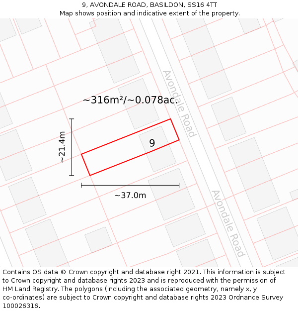 9, AVONDALE ROAD, BASILDON, SS16 4TT: Plot and title map