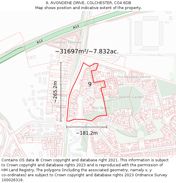 9, AVONDENE DRIVE, COLCHESTER, CO4 6DB: Plot and title map