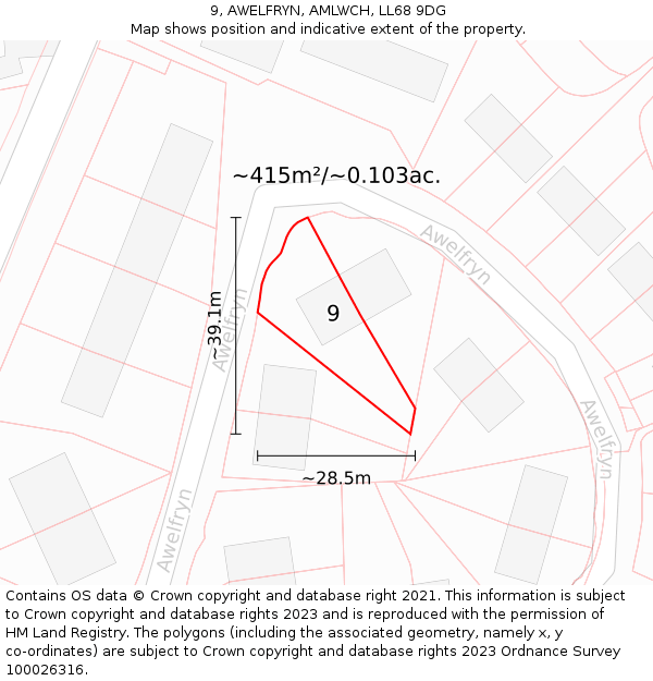 9, AWELFRYN, AMLWCH, LL68 9DG: Plot and title map