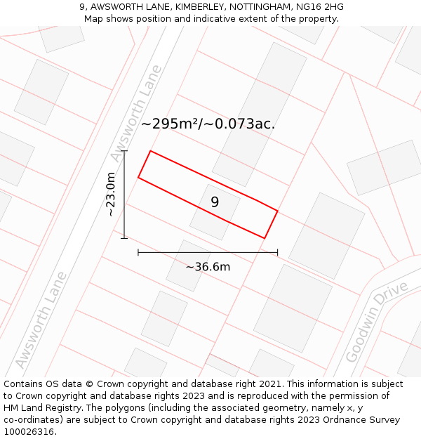 9, AWSWORTH LANE, KIMBERLEY, NOTTINGHAM, NG16 2HG: Plot and title map