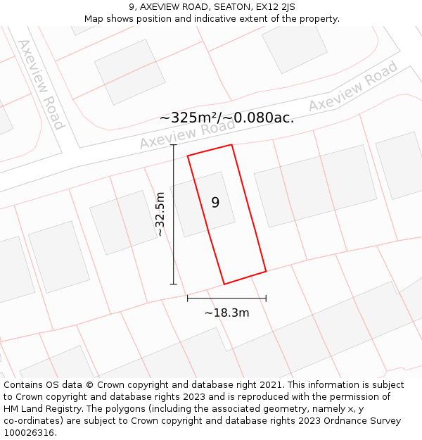 9, AXEVIEW ROAD, SEATON, EX12 2JS: Plot and title map