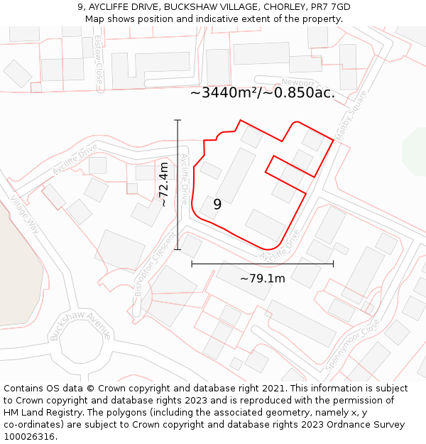 9, AYCLIFFE DRIVE, BUCKSHAW VILLAGE, CHORLEY, PR7 7GD: Plot and title map