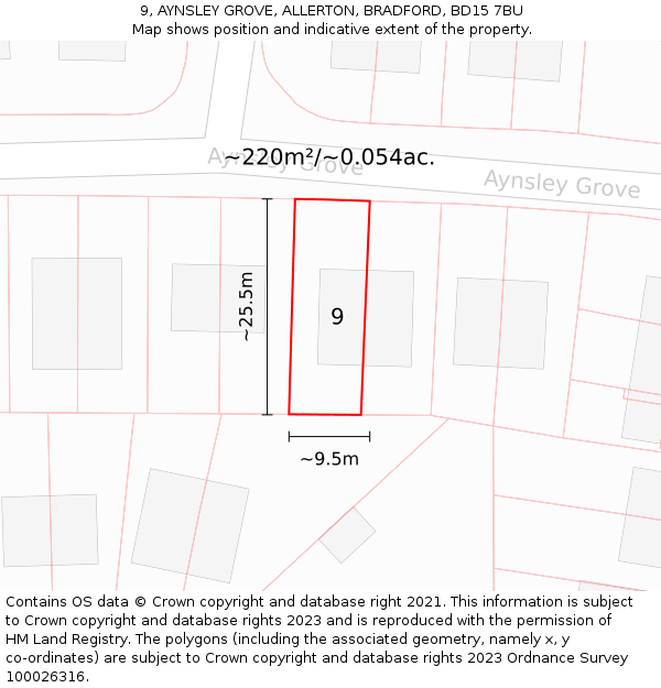 9, AYNSLEY GROVE, ALLERTON, BRADFORD, BD15 7BU: Plot and title map