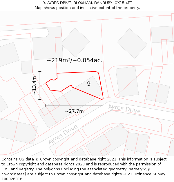 9, AYRES DRIVE, BLOXHAM, BANBURY, OX15 4FT: Plot and title map