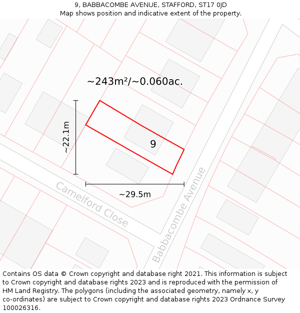 9, BABBACOMBE AVENUE, STAFFORD, ST17 0JD: Plot and title map