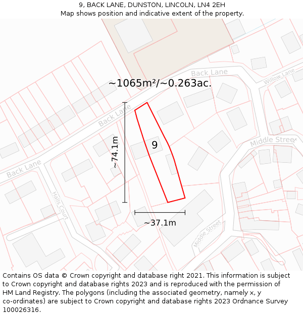 9, BACK LANE, DUNSTON, LINCOLN, LN4 2EH: Plot and title map