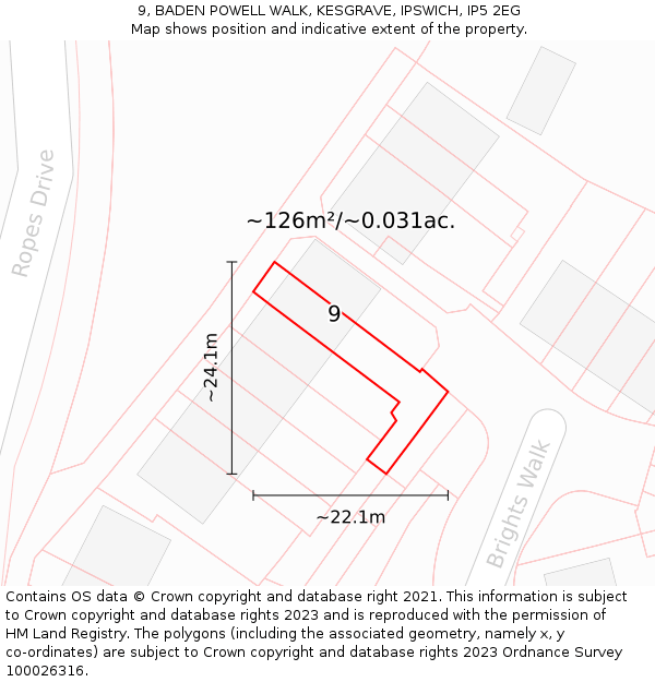 9, BADEN POWELL WALK, KESGRAVE, IPSWICH, IP5 2EG: Plot and title map