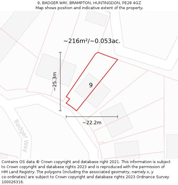 9, BADGER WAY, BRAMPTON, HUNTINGDON, PE28 4GZ: Plot and title map