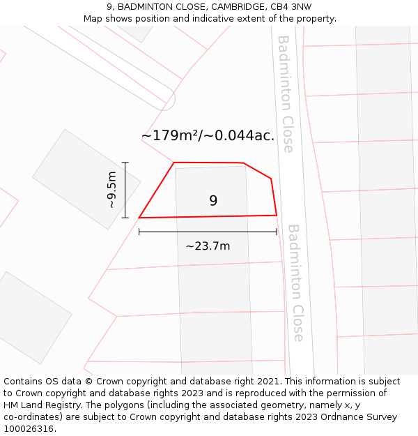 9, BADMINTON CLOSE, CAMBRIDGE, CB4 3NW: Plot and title map