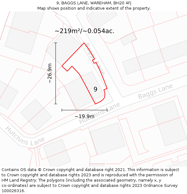 9, BAGGS LANE, WAREHAM, BH20 4FJ: Plot and title map
