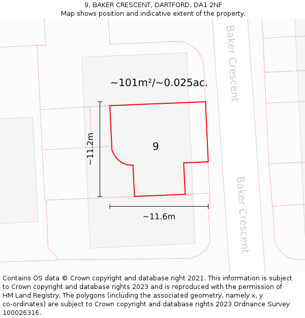 9, BAKER CRESCENT, DARTFORD, DA1 2NF: Plot and title map