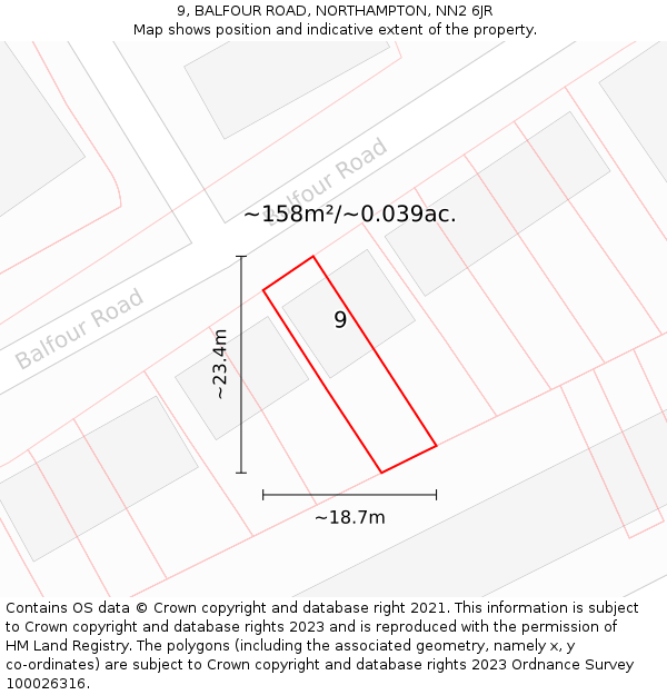 9, BALFOUR ROAD, NORTHAMPTON, NN2 6JR: Plot and title map