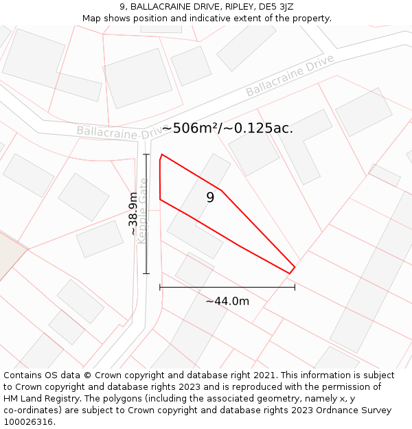 9, BALLACRAINE DRIVE, RIPLEY, DE5 3JZ: Plot and title map