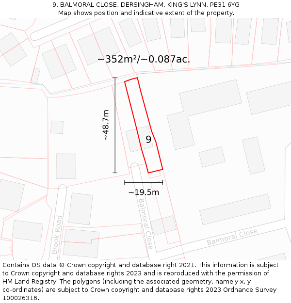 9, BALMORAL CLOSE, DERSINGHAM, KING'S LYNN, PE31 6YG: Plot and title map