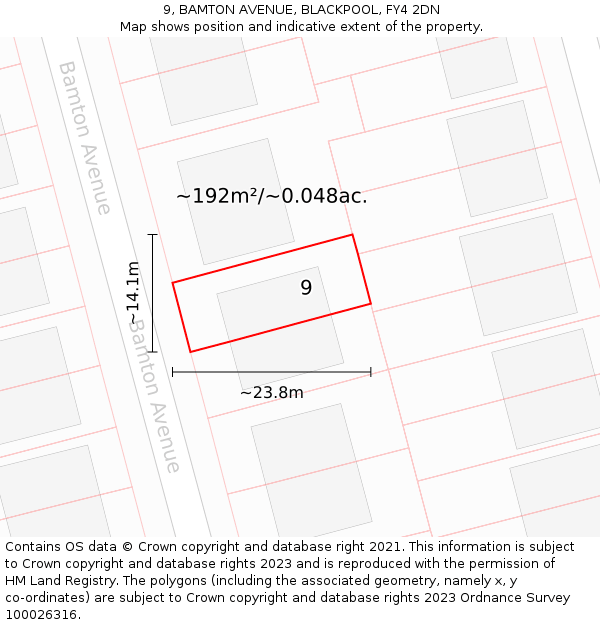9, BAMTON AVENUE, BLACKPOOL, FY4 2DN: Plot and title map