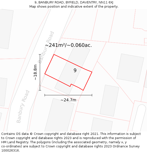 9, BANBURY ROAD, BYFIELD, DAVENTRY, NN11 6XJ: Plot and title map