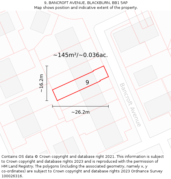 9, BANCROFT AVENUE, BLACKBURN, BB1 5AP: Plot and title map