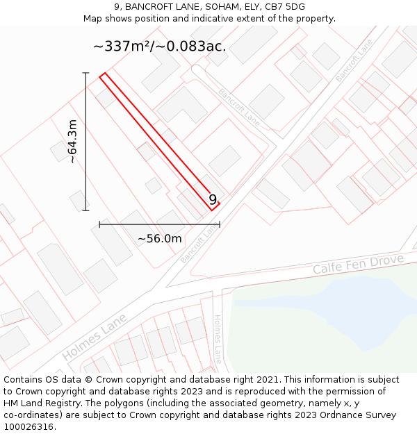 9, BANCROFT LANE, SOHAM, ELY, CB7 5DG: Plot and title map