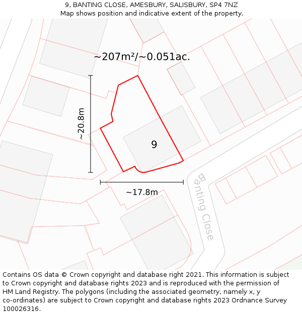 9, BANTING CLOSE, AMESBURY, SALISBURY, SP4 7NZ: Plot and title map