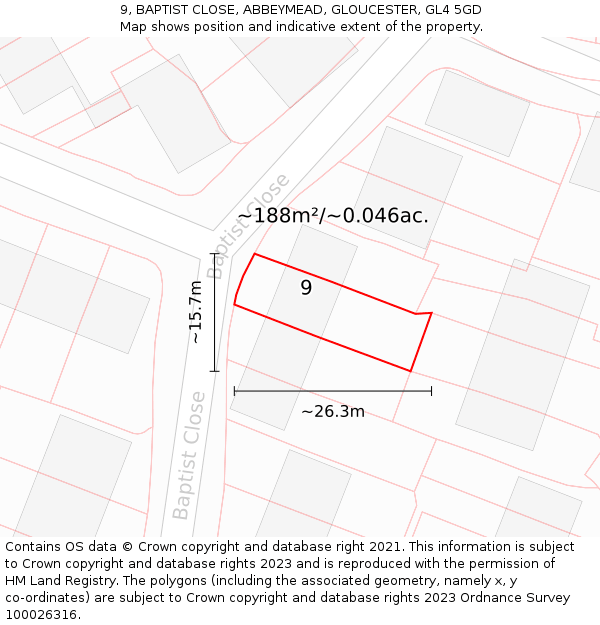 9, BAPTIST CLOSE, ABBEYMEAD, GLOUCESTER, GL4 5GD: Plot and title map
