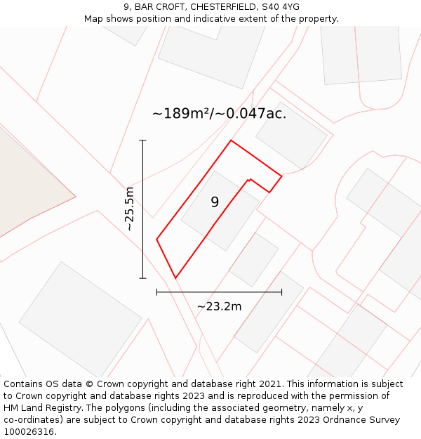 9, BAR CROFT, CHESTERFIELD, S40 4YG: Plot and title map