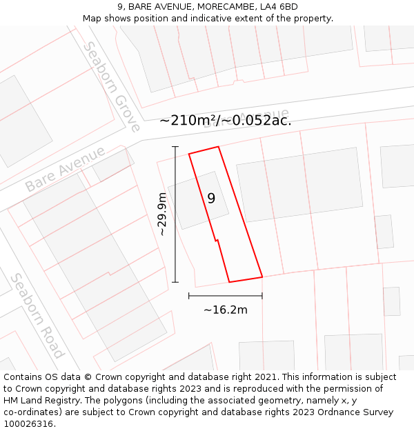 9, BARE AVENUE, MORECAMBE, LA4 6BD: Plot and title map