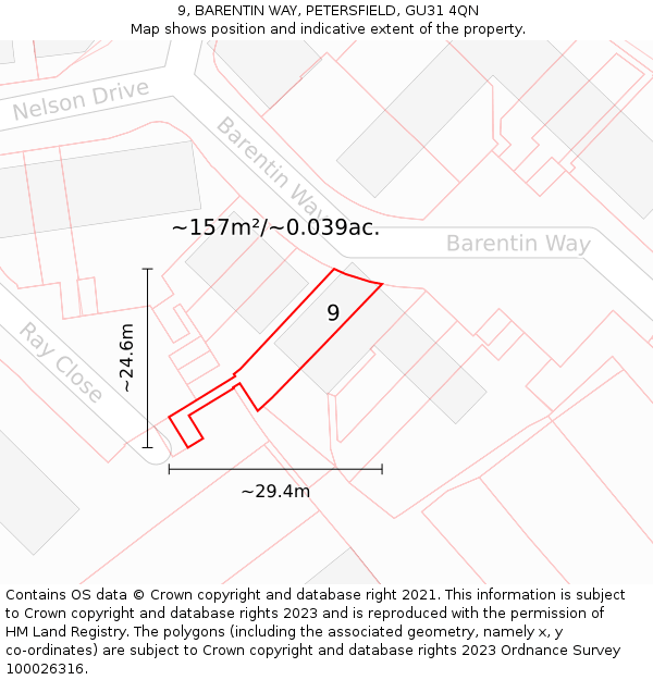 9, BARENTIN WAY, PETERSFIELD, GU31 4QN: Plot and title map