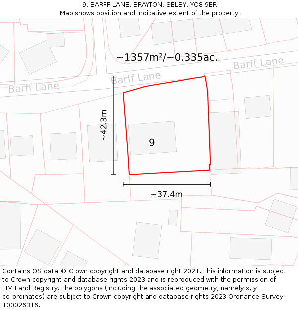 9, BARFF LANE, BRAYTON, SELBY, YO8 9ER: Plot and title map