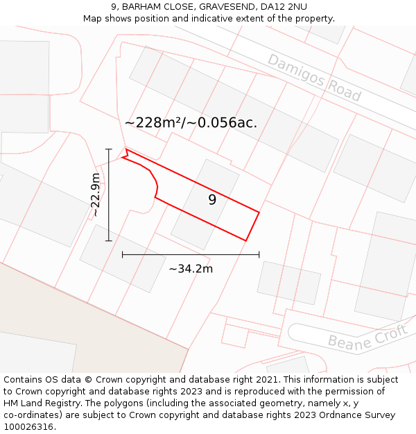 9, BARHAM CLOSE, GRAVESEND, DA12 2NU: Plot and title map