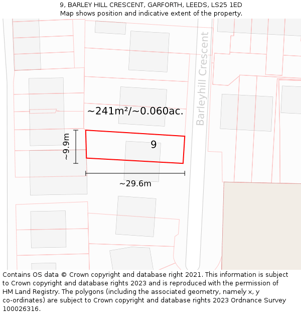 9, BARLEY HILL CRESCENT, GARFORTH, LEEDS, LS25 1ED: Plot and title map