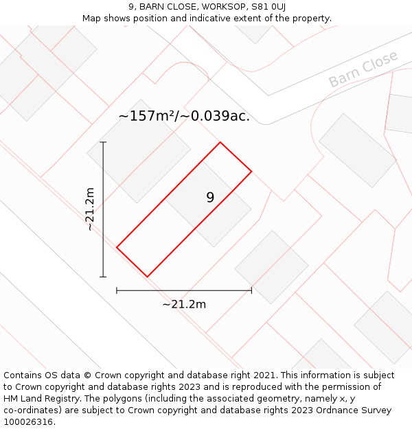 9, BARN CLOSE, WORKSOP, S81 0UJ: Plot and title map