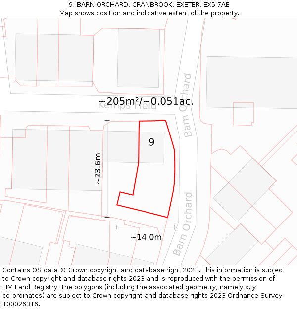 9, BARN ORCHARD, CRANBROOK, EXETER, EX5 7AE: Plot and title map