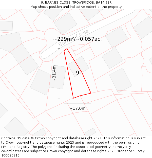 9, BARNES CLOSE, TROWBRIDGE, BA14 9ER: Plot and title map