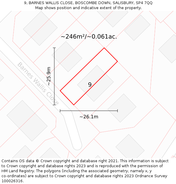 9, BARNES WALLIS CLOSE, BOSCOMBE DOWN, SALISBURY, SP4 7QQ: Plot and title map