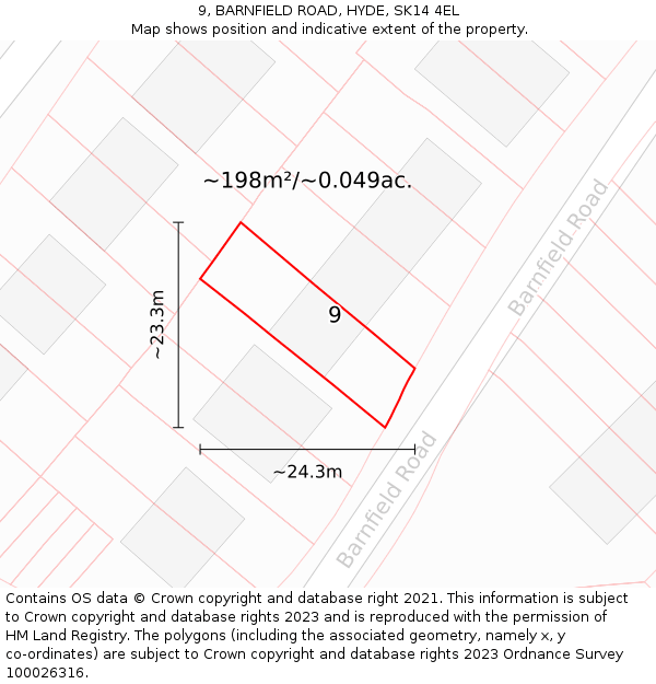 9, BARNFIELD ROAD, HYDE, SK14 4EL: Plot and title map