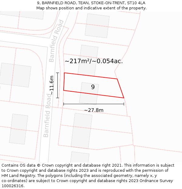 9, BARNFIELD ROAD, TEAN, STOKE-ON-TRENT, ST10 4LA: Plot and title map