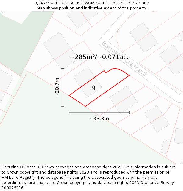 9, BARNWELL CRESCENT, WOMBWELL, BARNSLEY, S73 8EB: Plot and title map