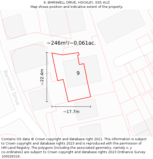 9, BARNWELL DRIVE, HOCKLEY, SS5 4UZ: Plot and title map
