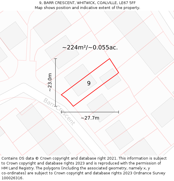 9, BARR CRESCENT, WHITWICK, COALVILLE, LE67 5FF: Plot and title map