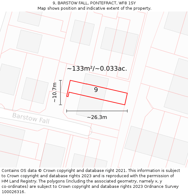 9, BARSTOW FALL, PONTEFRACT, WF8 1SY: Plot and title map