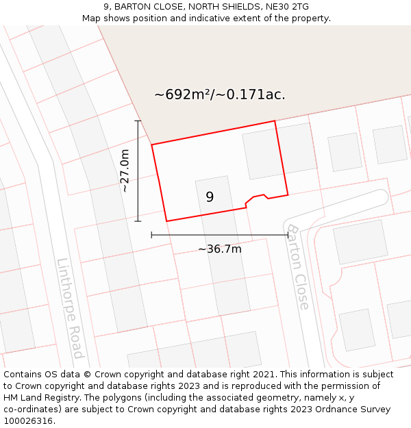 9, BARTON CLOSE, NORTH SHIELDS, NE30 2TG: Plot and title map