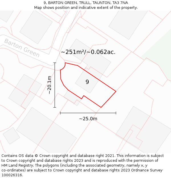 9, BARTON GREEN, TRULL, TAUNTON, TA3 7NA: Plot and title map