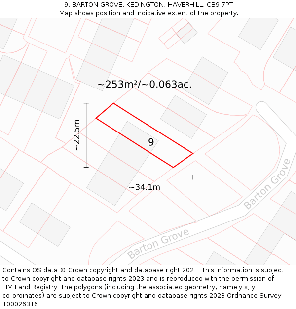 9, BARTON GROVE, KEDINGTON, HAVERHILL, CB9 7PT: Plot and title map