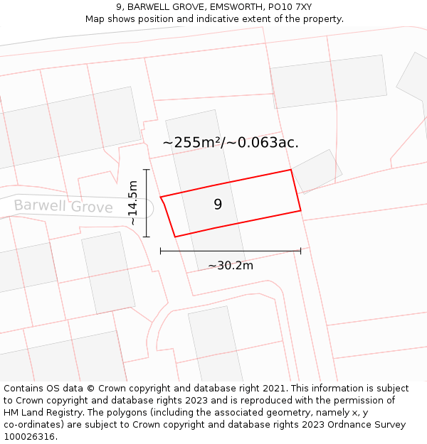 9, BARWELL GROVE, EMSWORTH, PO10 7XY: Plot and title map