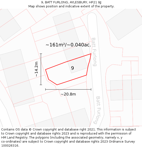 9, BATT FURLONG, AYLESBURY, HP21 9JJ: Plot and title map